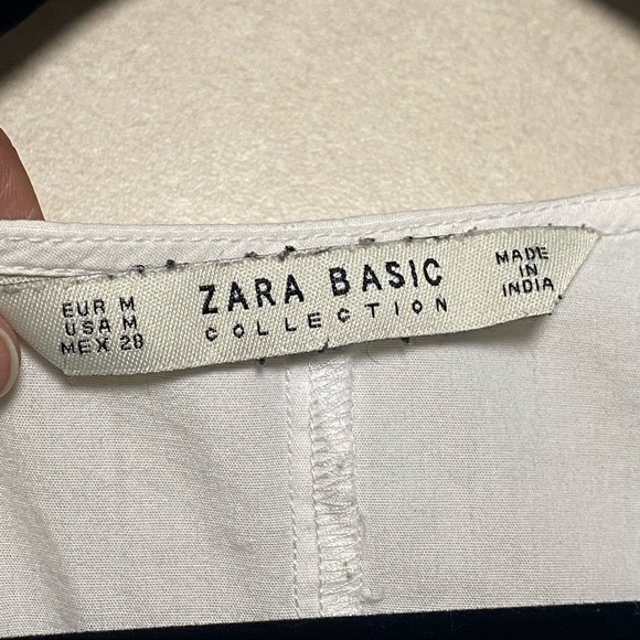 Zara Basics Shirt Women’s Size Medium White Crop Green Palm Embroidered Top - Picture 6 of 9